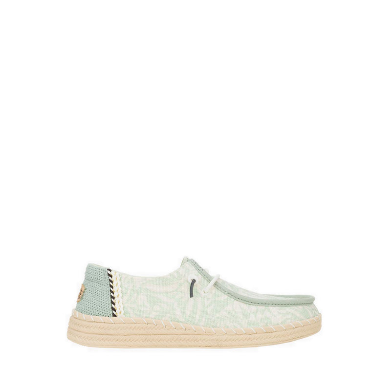 Wendy Espadrille Retro Palm - Celadon Green/White