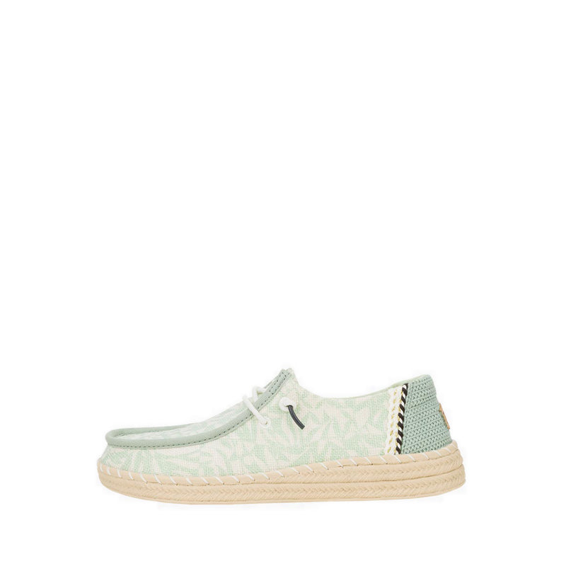 Wendy Espadrille Retro Palm - Celadon Green/White