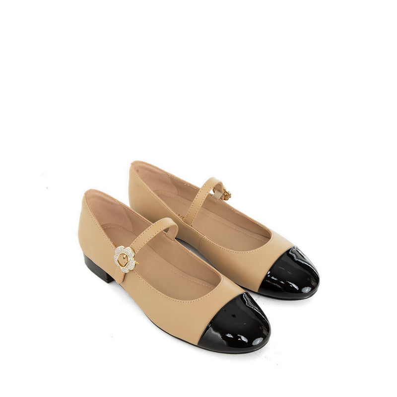 ZHA33-1 Women's Mary Jane Flats - Cream