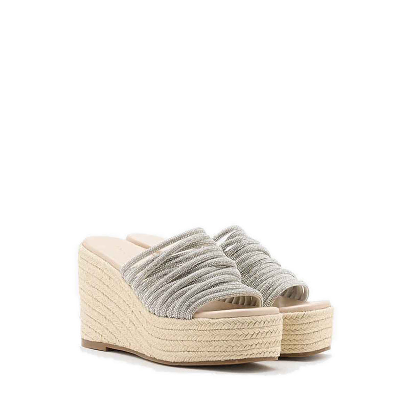 Lisa Embellished Strapped Wedges - Silver