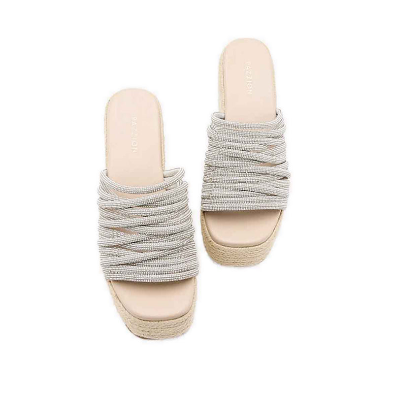Lisa Embellished Strapped Wedges - Silver