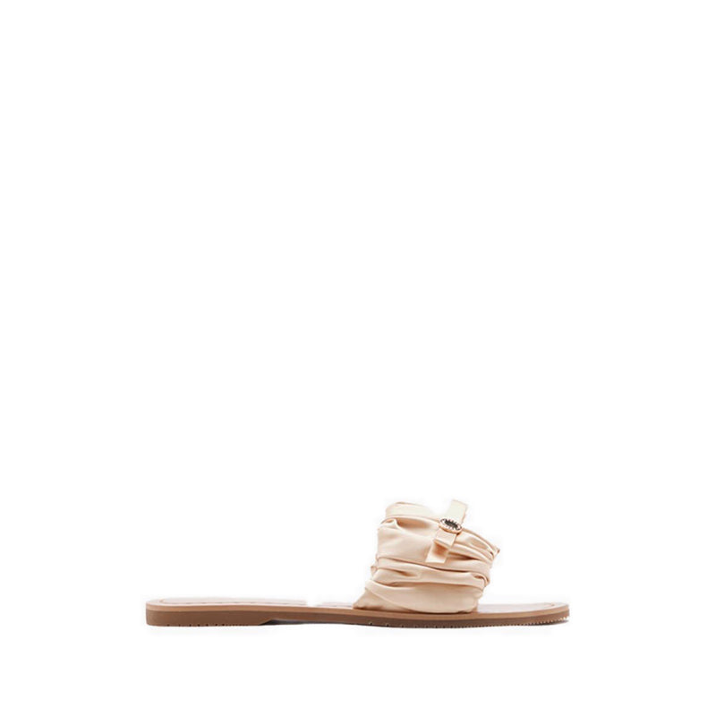 Flat Sandals with Bow Decoration - Beige