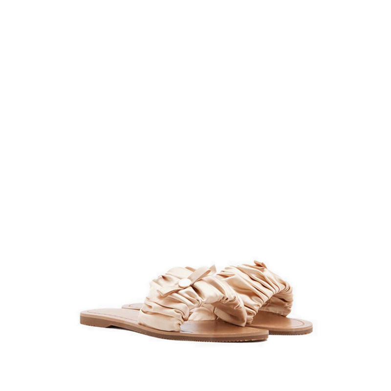 Flat Sandals with Bow Decoration - Beige