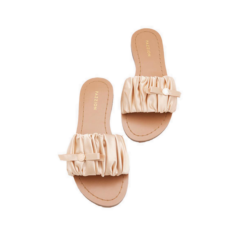 Flat Sandals with Bow Decoration - Beige