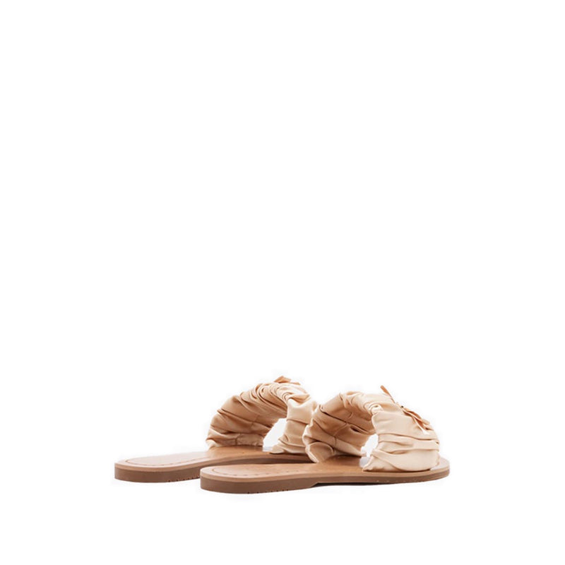 Flat Sandals with Bow Decoration - Beige