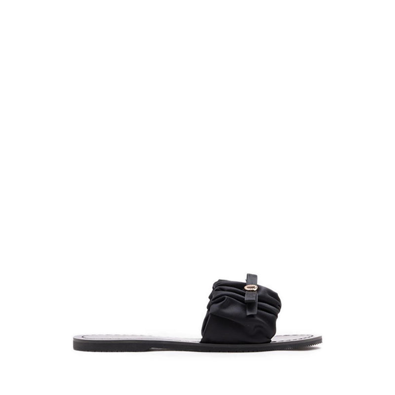 Flat Sandals with Bow Decoration - Black