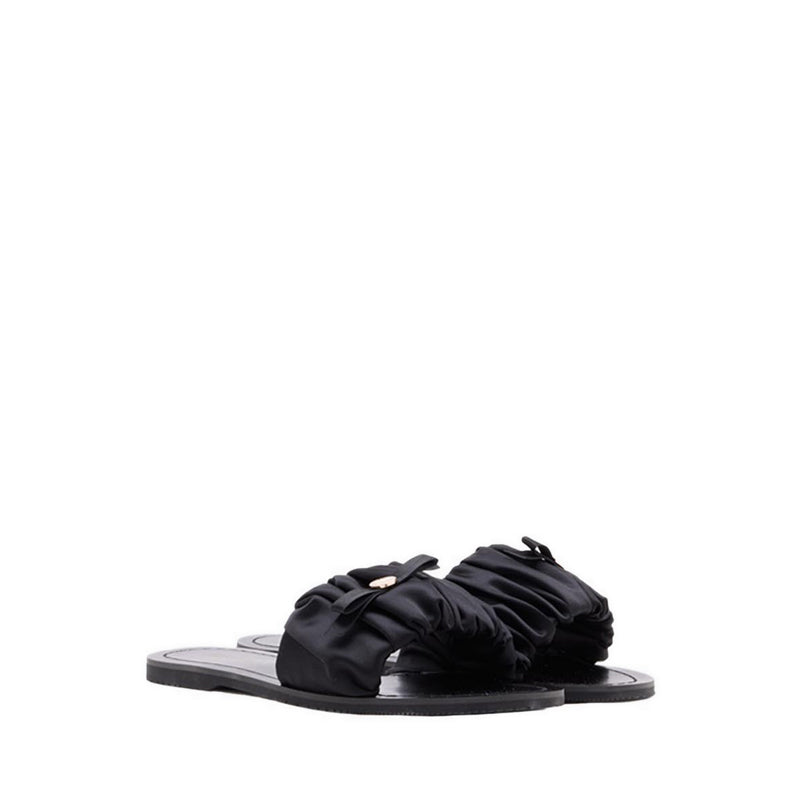 Flat Sandals with Bow Decoration - Black