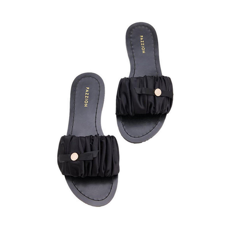 Flat Sandals with Bow Decoration - Black
