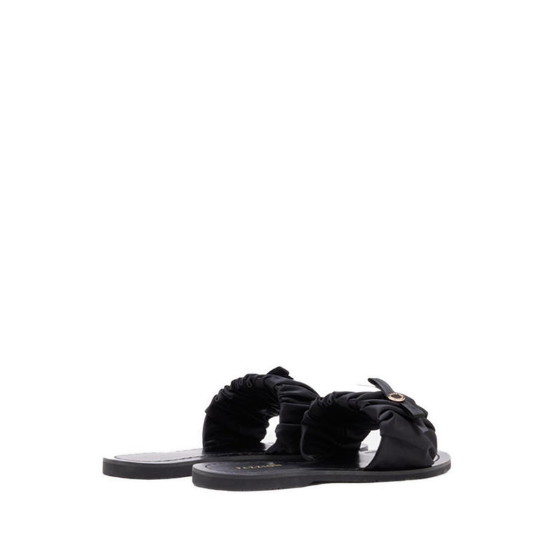 Flat Sandals with Bow Decoration - Black