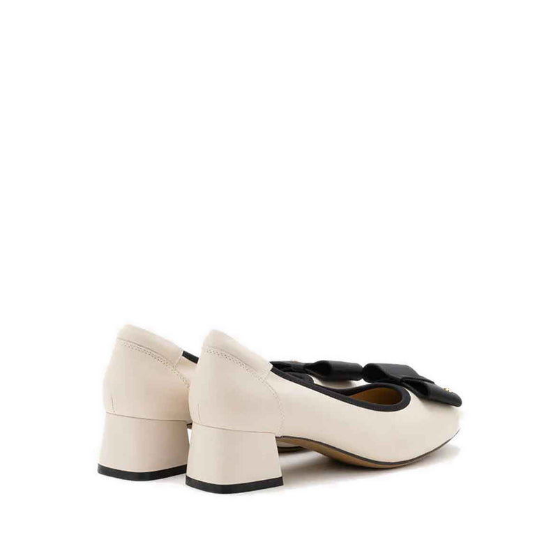 Itzel Love Embellished Bow Low Block Heels - White