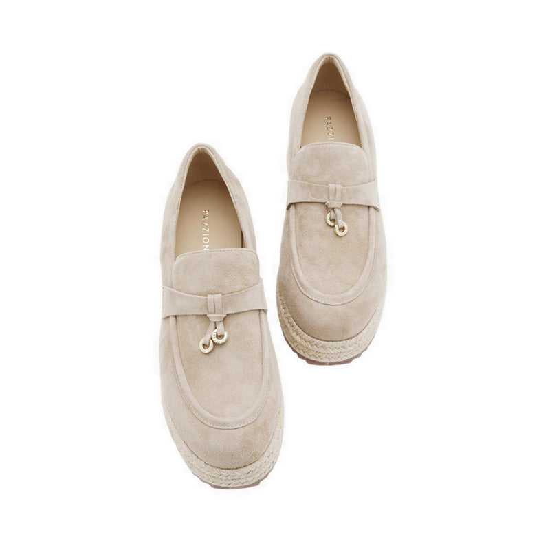 Phoenix Knot Detail Suede Espadrille Wedges - Beige