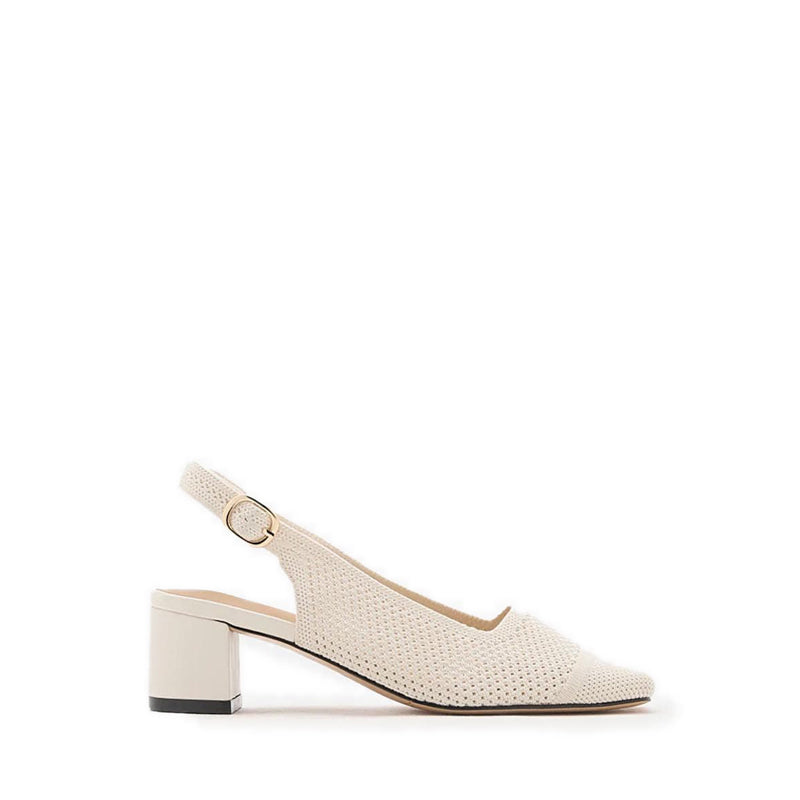 Debra Flyknit Slingback Block Heels - Beige