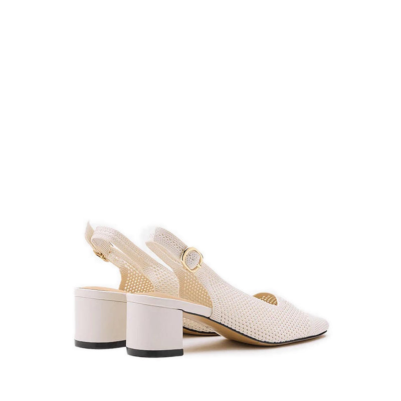 Debra Flyknit Slingback Block Heels - Beige