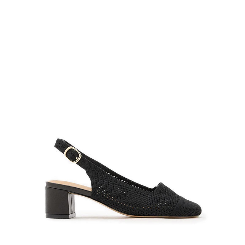 Debra Flyknit Slingback Block Heels - Black