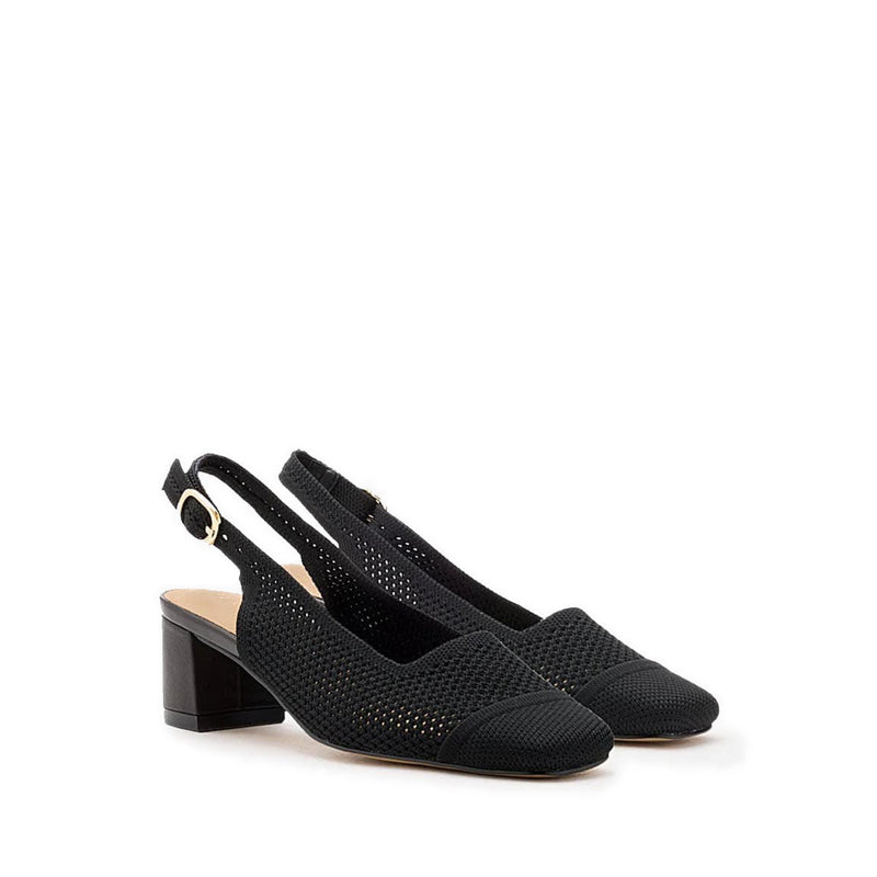 Debra Flyknit Slingback Block Heels - Black