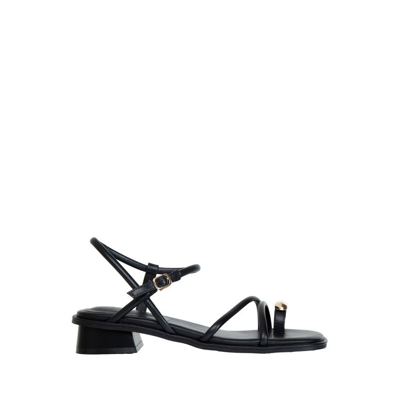 Flat Sandals with Gold Hardware - Black