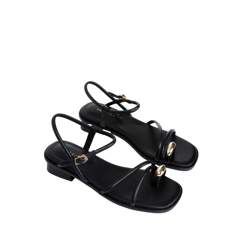 Flat Sandals with Gold Hardware - Black