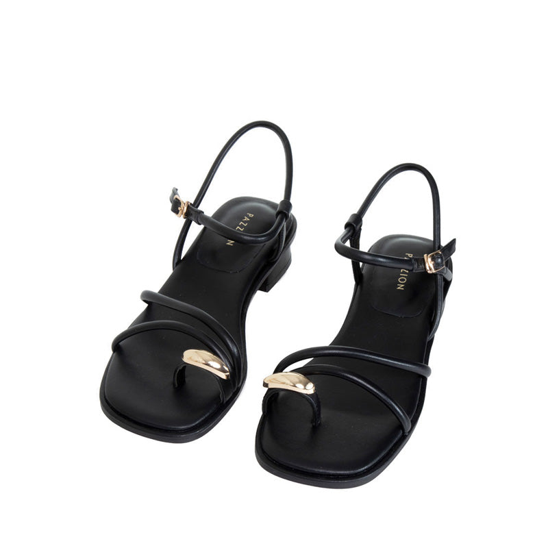 Flat Sandals with Gold Hardware - Black