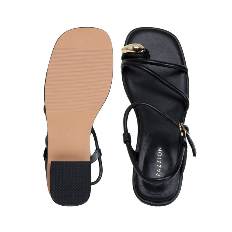 Flat Sandals with Gold Hardware - Black