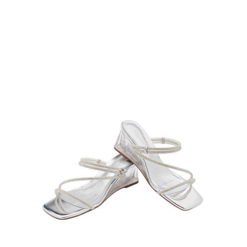 Pazzion Lola Crystal Strap Wedges - Silver