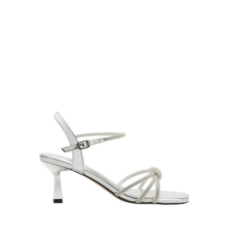 Pazzion Emery Crystal Embellished Knot Strap Heel Sandals - Silver
