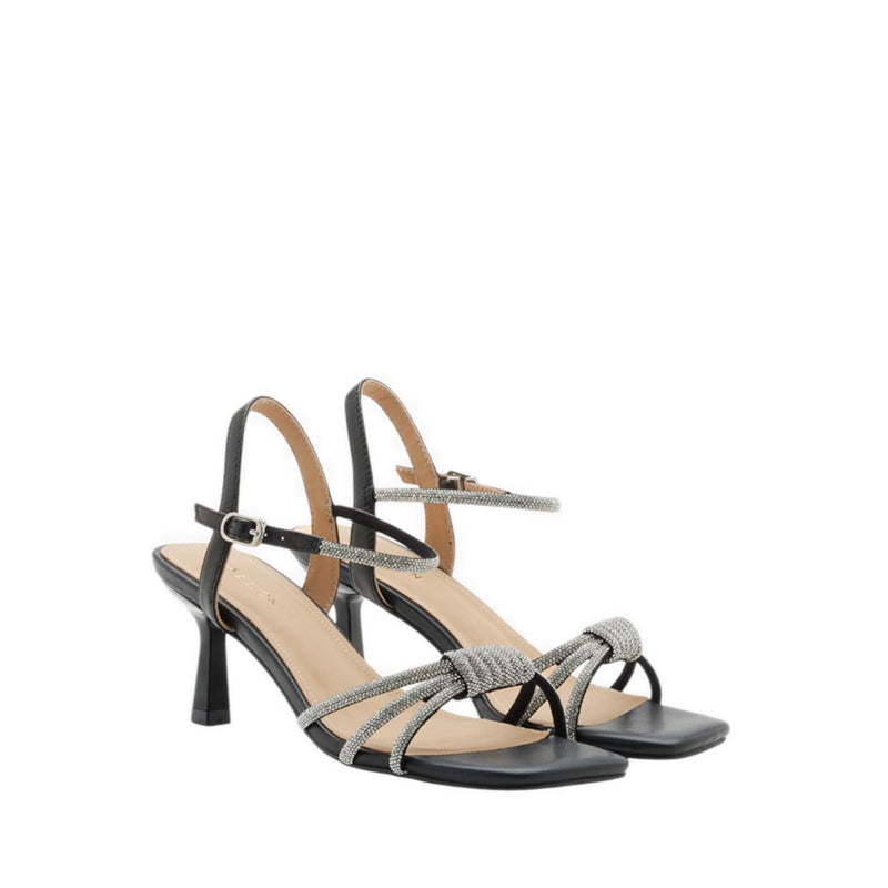 Pazzion Emery Crystal Embellished Knot Strap Heel Sandals - Black