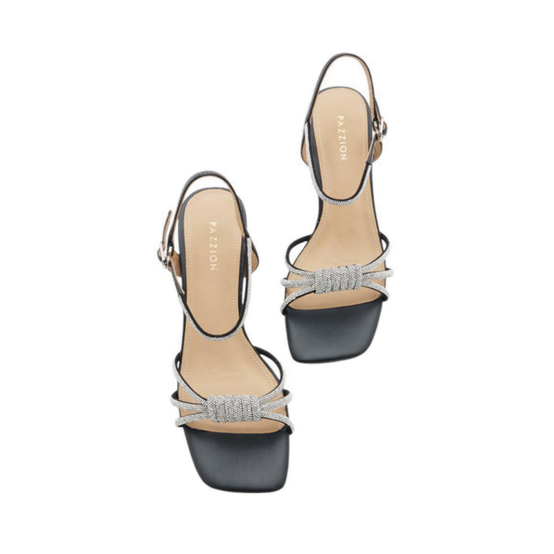 Pazzion Emery Crystal Embellished Knot Strap Heel Sandals - Black