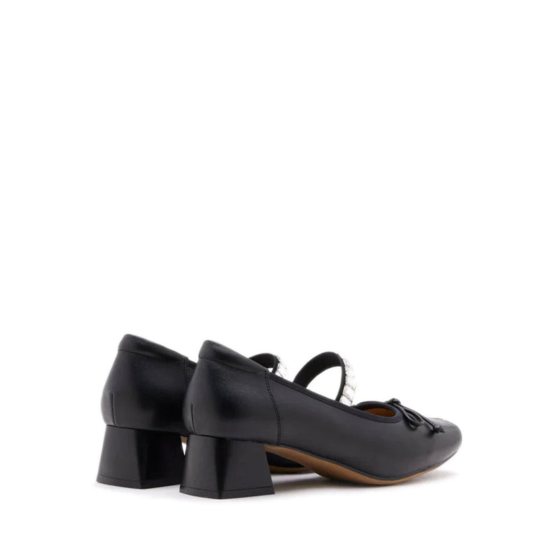 Billie Crystal-Embellished Bow Mary Jane Heels - Black
