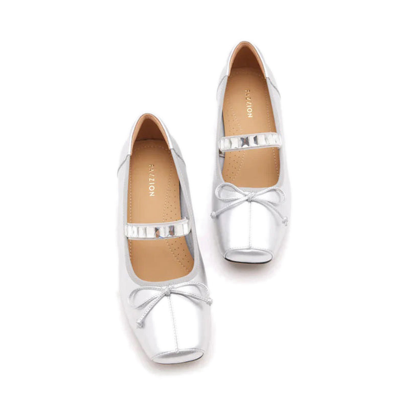 Billie Crystal-Embellished Bow Mary Jane Heels - Silver