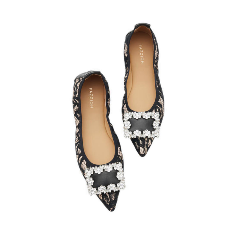 Pazzion Stella Lace Diamante Buckle Foldable Flats - Beige