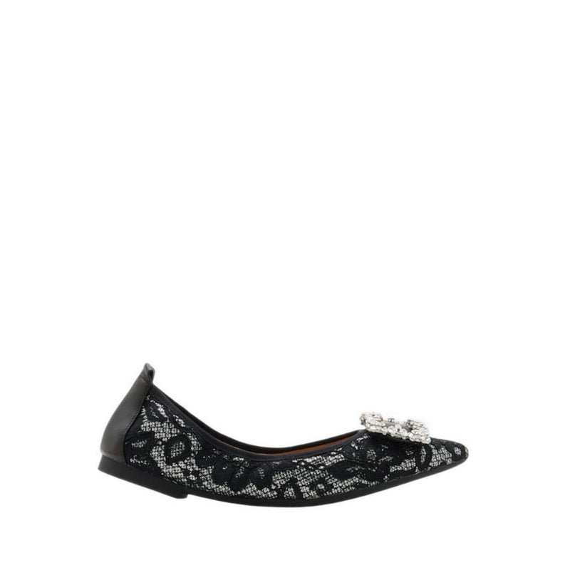 Pazzion Stella Lace Diamante Buckle Foldable Flats - Grey