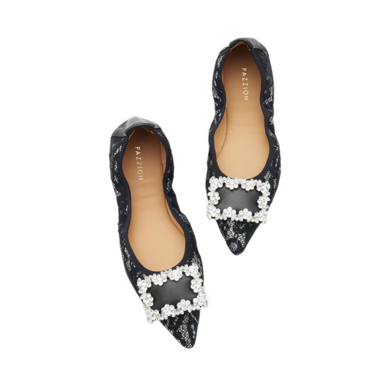 Pazzion Stella Lace Diamante Buckle Foldable Flats - Grey