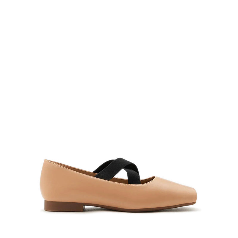 Mandy Square Toe Criss Cross Strap Ballet Flats - Natural