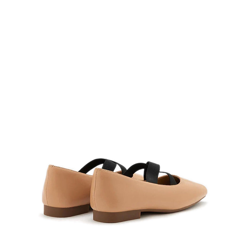Mandy Square Toe Criss Cross Strap Ballet Flats - Natural