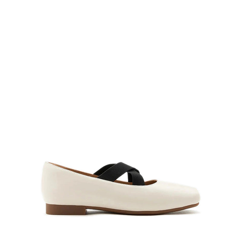 Mandy Square Toe Criss Cross Strap Ballet Flats - Beige