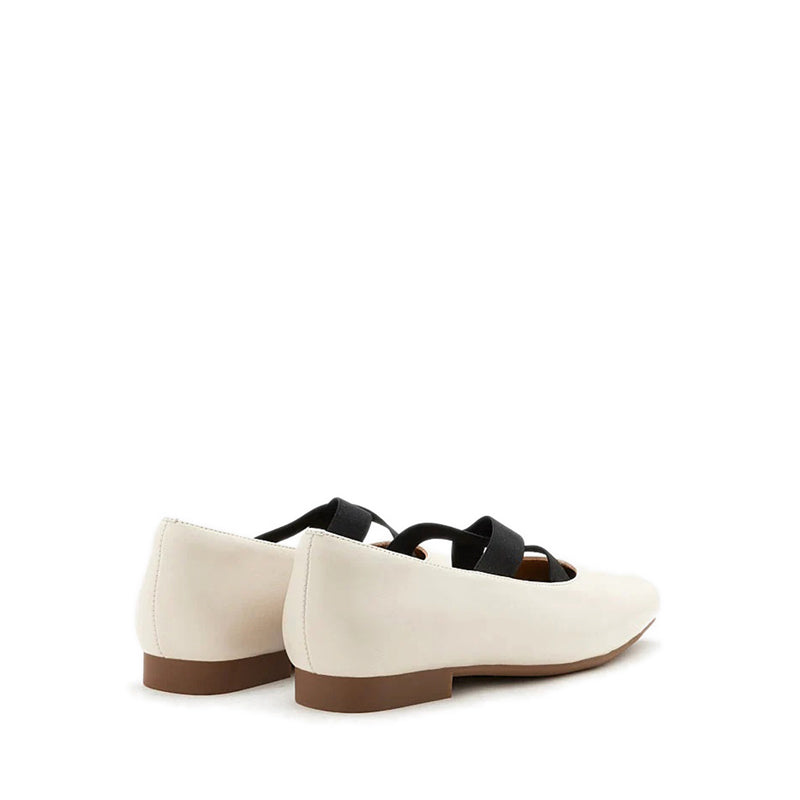 Mandy Square Toe Criss Cross Strap Ballet Flats - Beige
