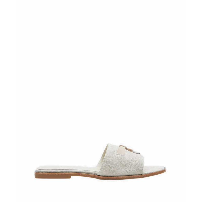 Flat Sandals with Monogram Logo - Beige