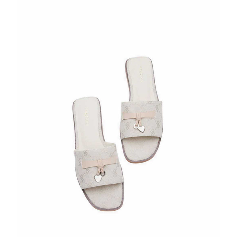 Flat Sandals with Monogram Logo - Beige