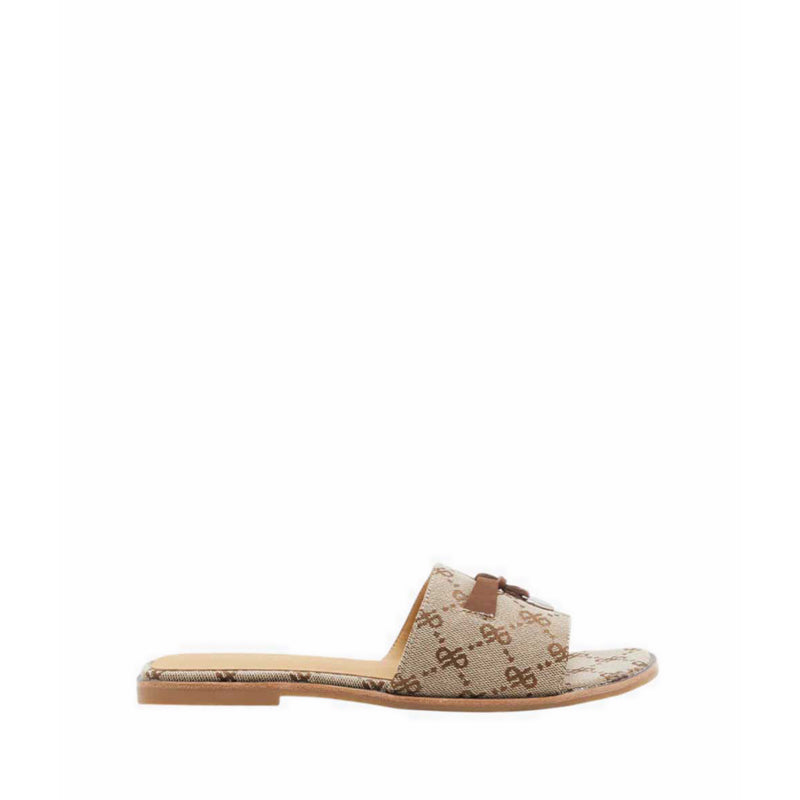 Flat Sandals with Monogram Logo - Brown