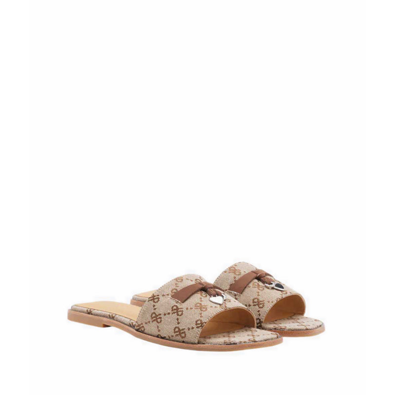 Flat Sandals with Monogram Logo - Brown
