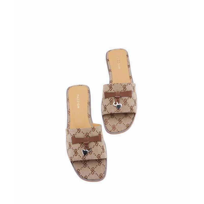 Flat Sandals with Monogram Logo - Brown