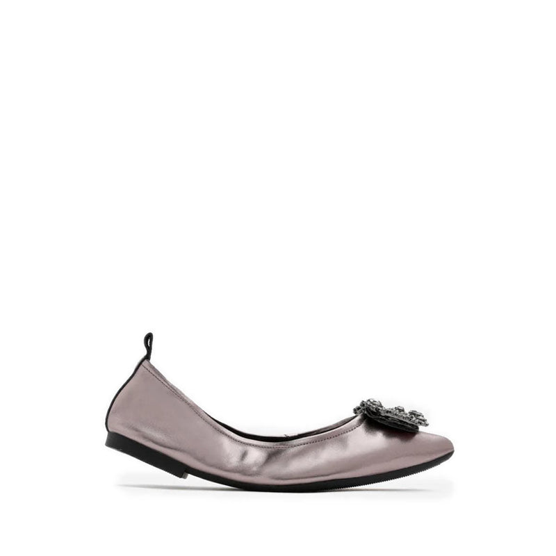 Helene Crystal Buckle Foldable Flats - Pewter