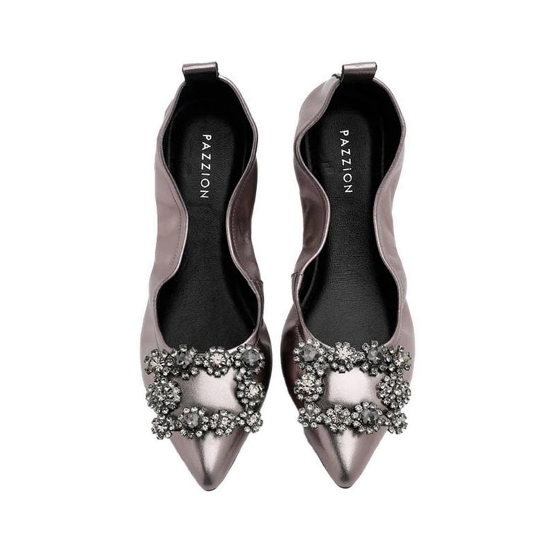 Helene Crystal Buckle Foldable Flats - Pewter