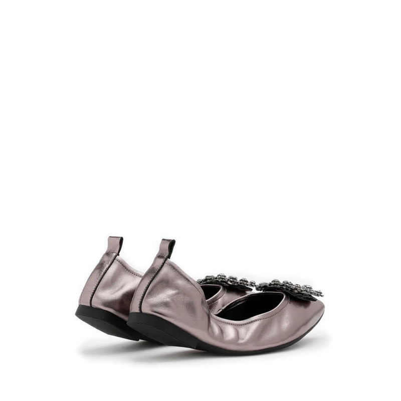 Helene Crystal Buckle Foldable Flats - Pewter