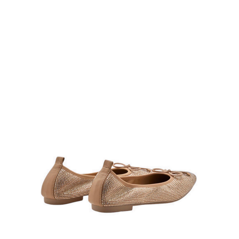Pazzion Marcelina Crystal Embellished Bow Flats - Beige