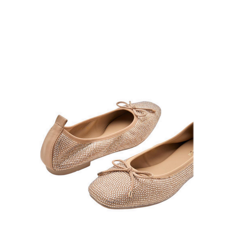 Pazzion Marcelina Crystal Embellished Bow Flats - Beige
