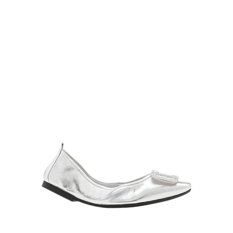 Pointed Toe Foldable Flats - Silver