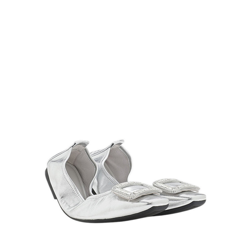 Pointed Toe Foldable Flats - Silver