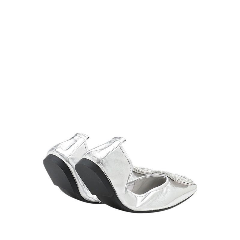 Pointed Toe Foldable Flats - Silver