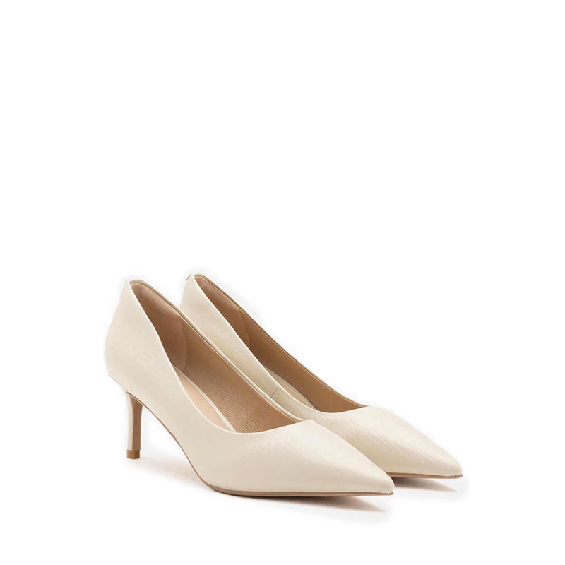 Adrianna Embossed Leather Heels - Beige